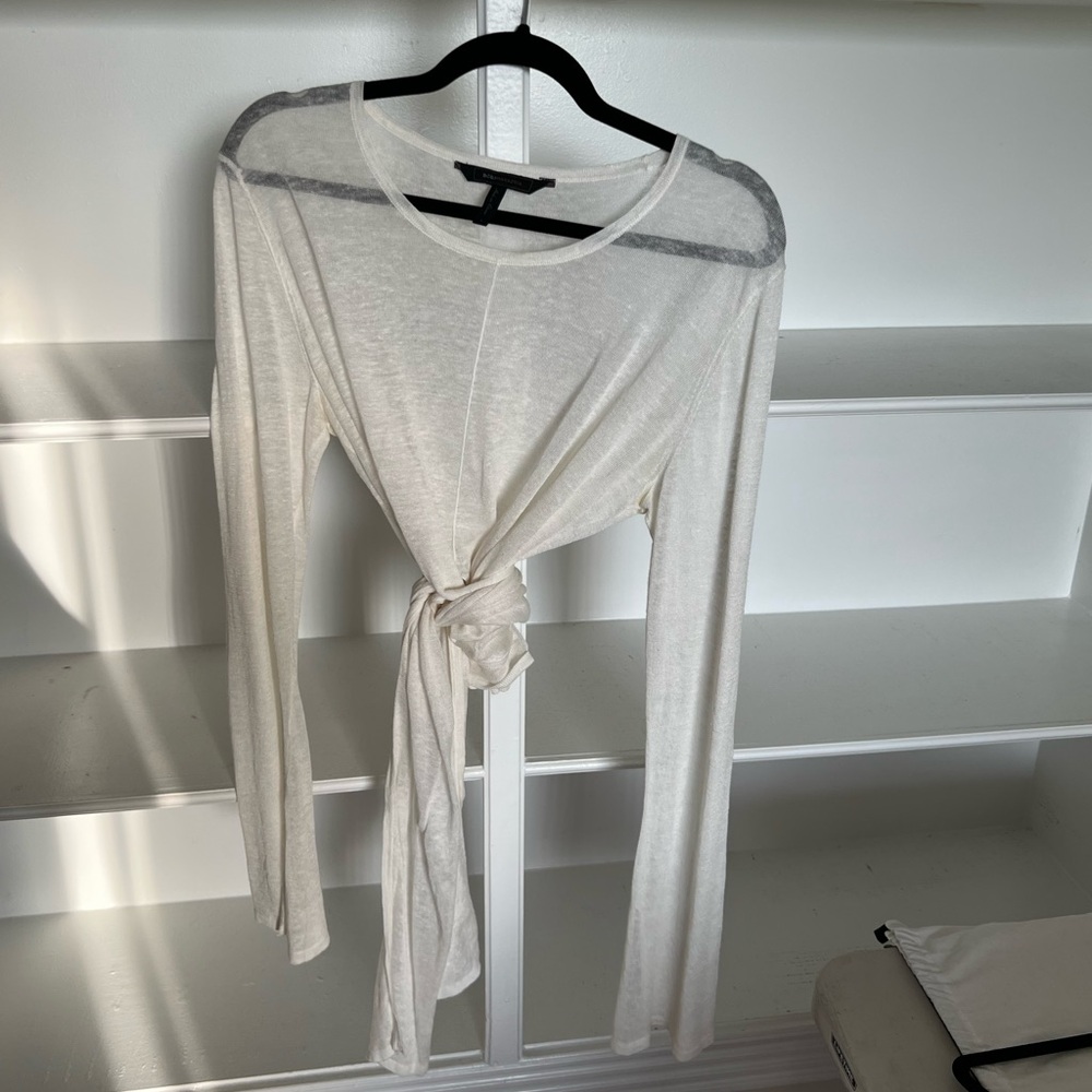 BCBG Vintage White Long-sleeve Wrap Top - L